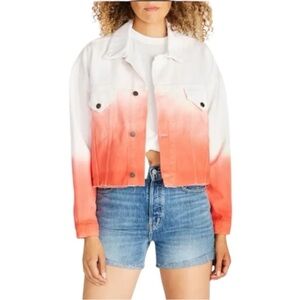 NWT Etica Sz S Elena Crop Jacket High Tide Coral Raw Trucker Jean Jacket